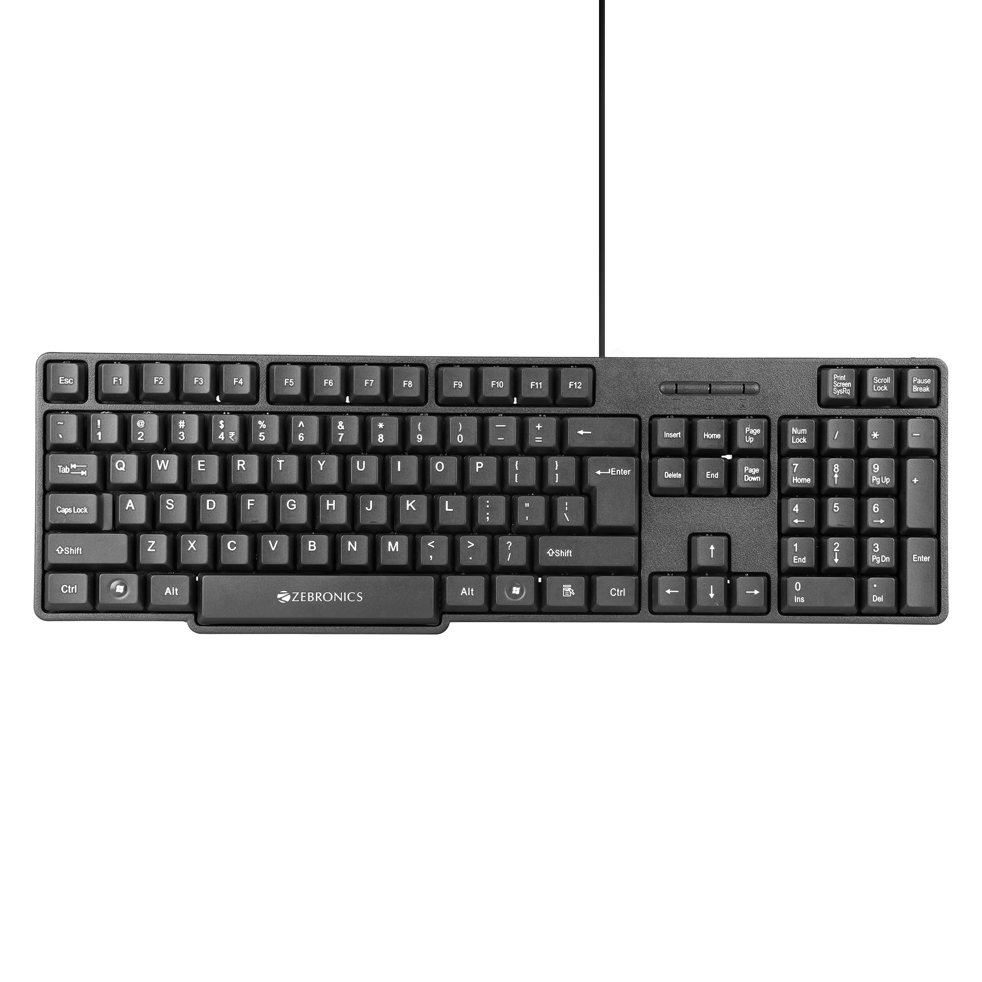 Zebronics Wired Keyboard with 104 Keys, 1.2m Cable, ₹ Key, USB Interface, UV-Coated Keys, Retractable Stand, USB Nano Receiver, for PC, Laptop(K65, Black)