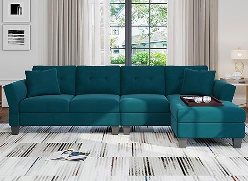 Belffin Sofá modular convertible de terciopelo en forma de L, sofá modular de 4 asientos con diván en forma de L, sofá seccional reversible, color