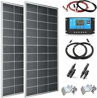 300W Solarpanel Kit Set 12V Monokristallines 2x150Watt Solarmodul+30A 12V/24V Solarladeregler + Solarkabel Solaranlage Wohnmobil Komplettset 12v für Batterien Häuser Balkon Wohnwagen Dach