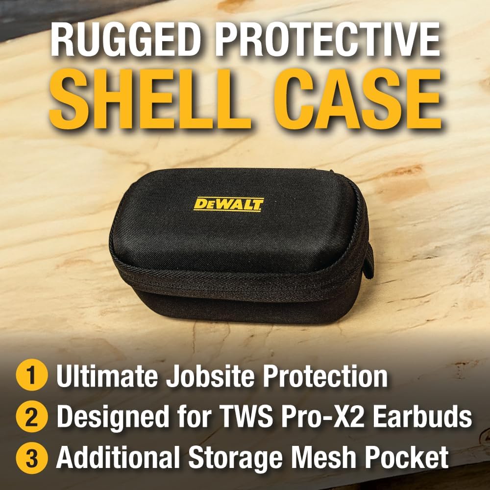 DEWALT Heavy Duty Protective Headphone Case for TWS ProX2 ANC Earbuds, Compact Lightweight w/EVA Earphone Hard Shell Case, Headset Travel Carry Shock/Water-Resistant, Soft Interior & Accessory Pocket - Image 2