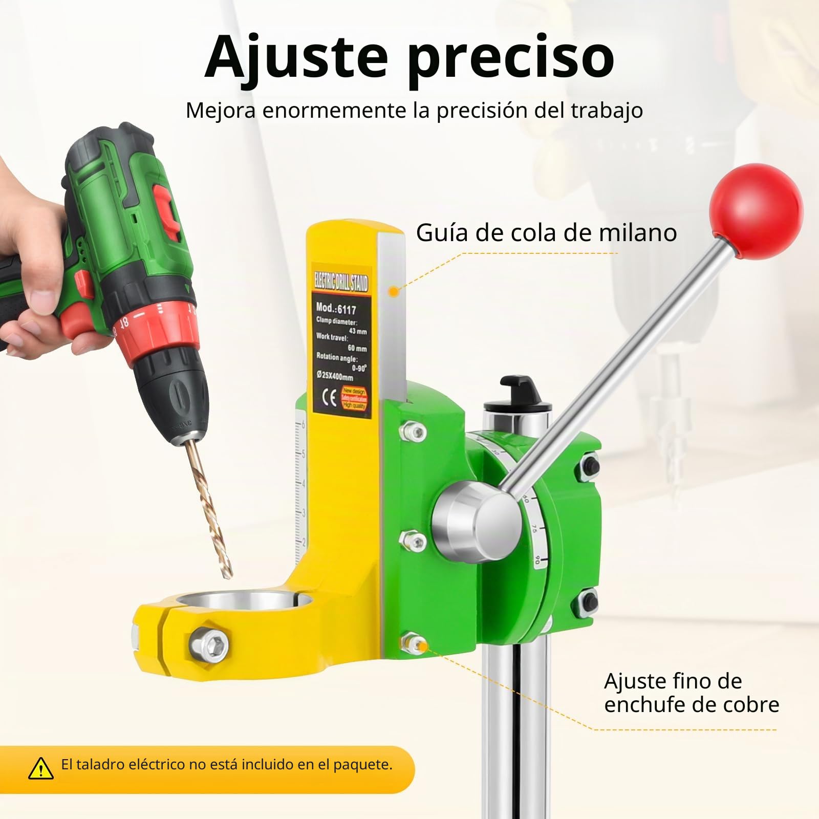 Soporte de taladro giratorio de 90 grados de 49 cm para taladro de mesa para agujeros y fresado precisos, ajustable y estable con mesa de trabajo