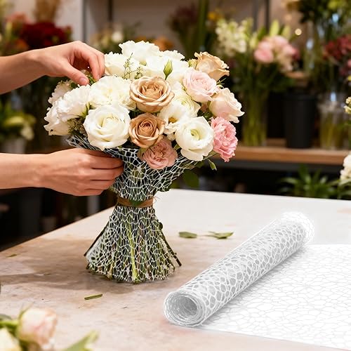 Miniatura 4 de KEPYDRMTF 16.5 in*5 yardas (16 x 180 pulgadas), 1 rollo, papel Coreano para Flores, papel de regalo coreano blanco, papel de regalo floral de malla