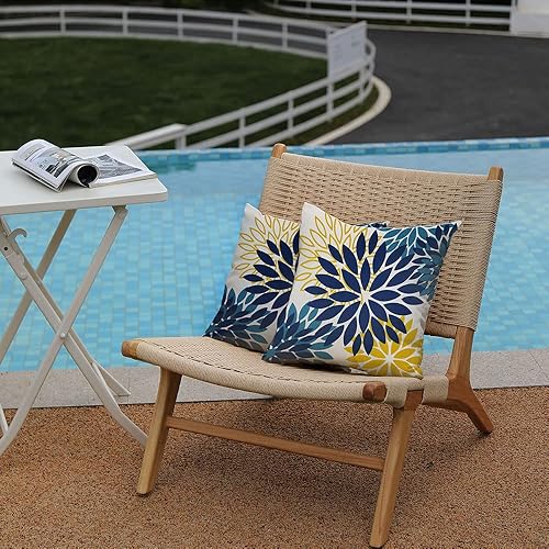 Miniatura 3 de Juego de 2 fundas de almohada de flores azules y amarillas de 16 x 16 pulgadas, para exteriores, impermeables, decoración para sala de estar, sofá,