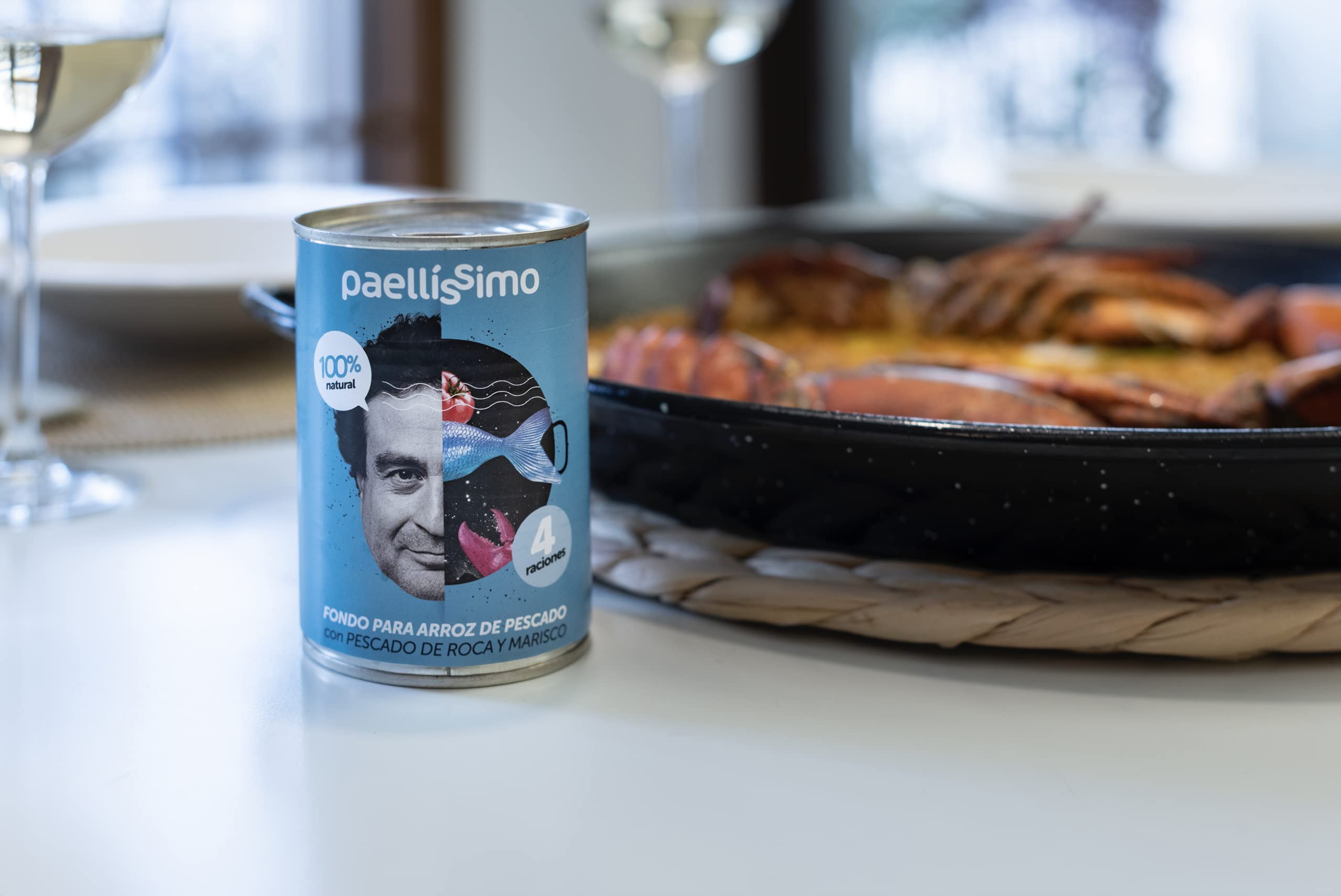 Paellissimo - Brodo Concentrato di Riso e Pesce a Base di Pesce di Scoglio e Frutti di Mare | 100% Naturale e Senza Glutine | 4 Porzioni x Lattina (Contenuto per Lattina 400gr) | 4 Unità