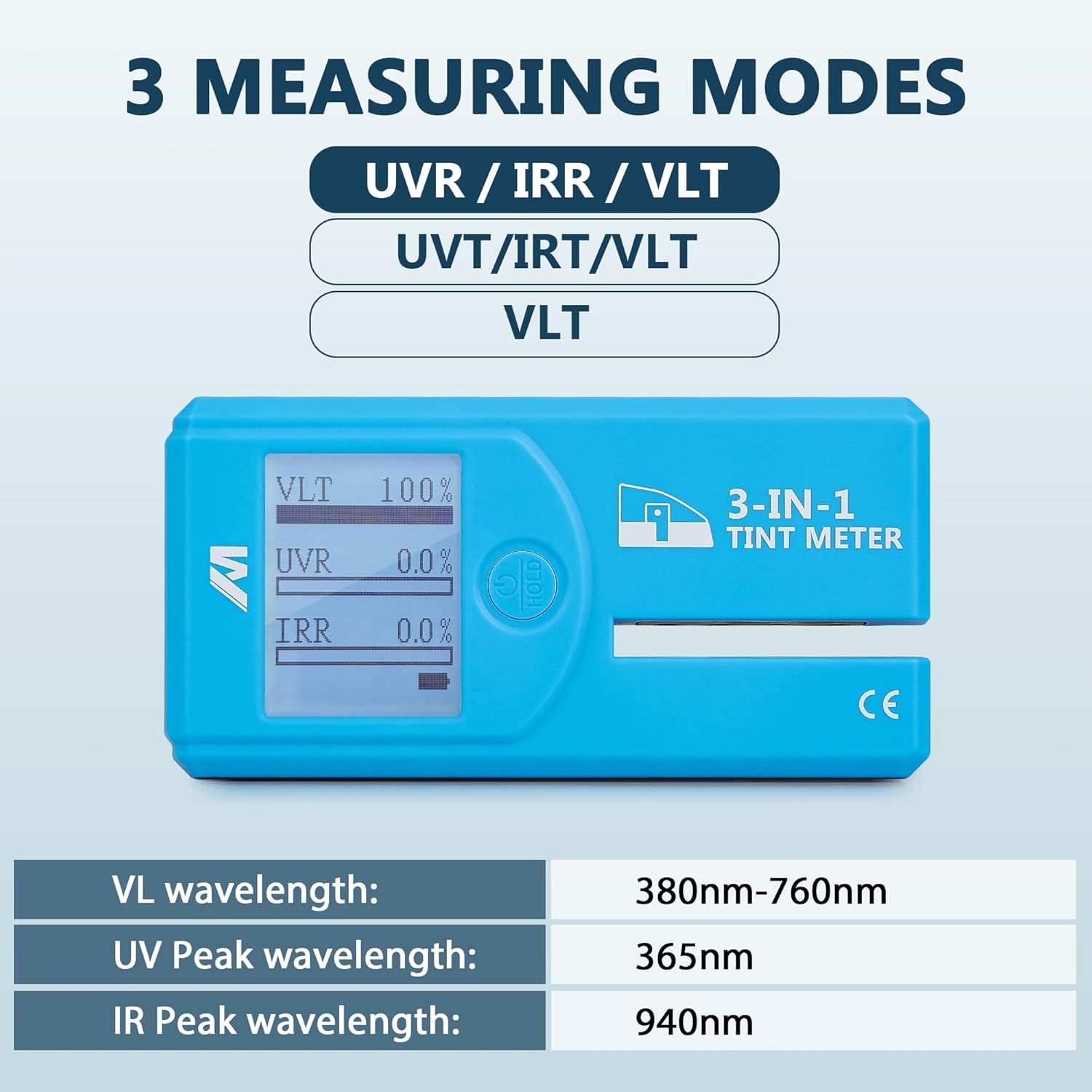 Tint Meter, Digital Window Tint Meter, 3-in-1 Solar Film Transmission Meter, UV IR Rejection Meter Spectrum Tester ONLY for Roll Down Windows