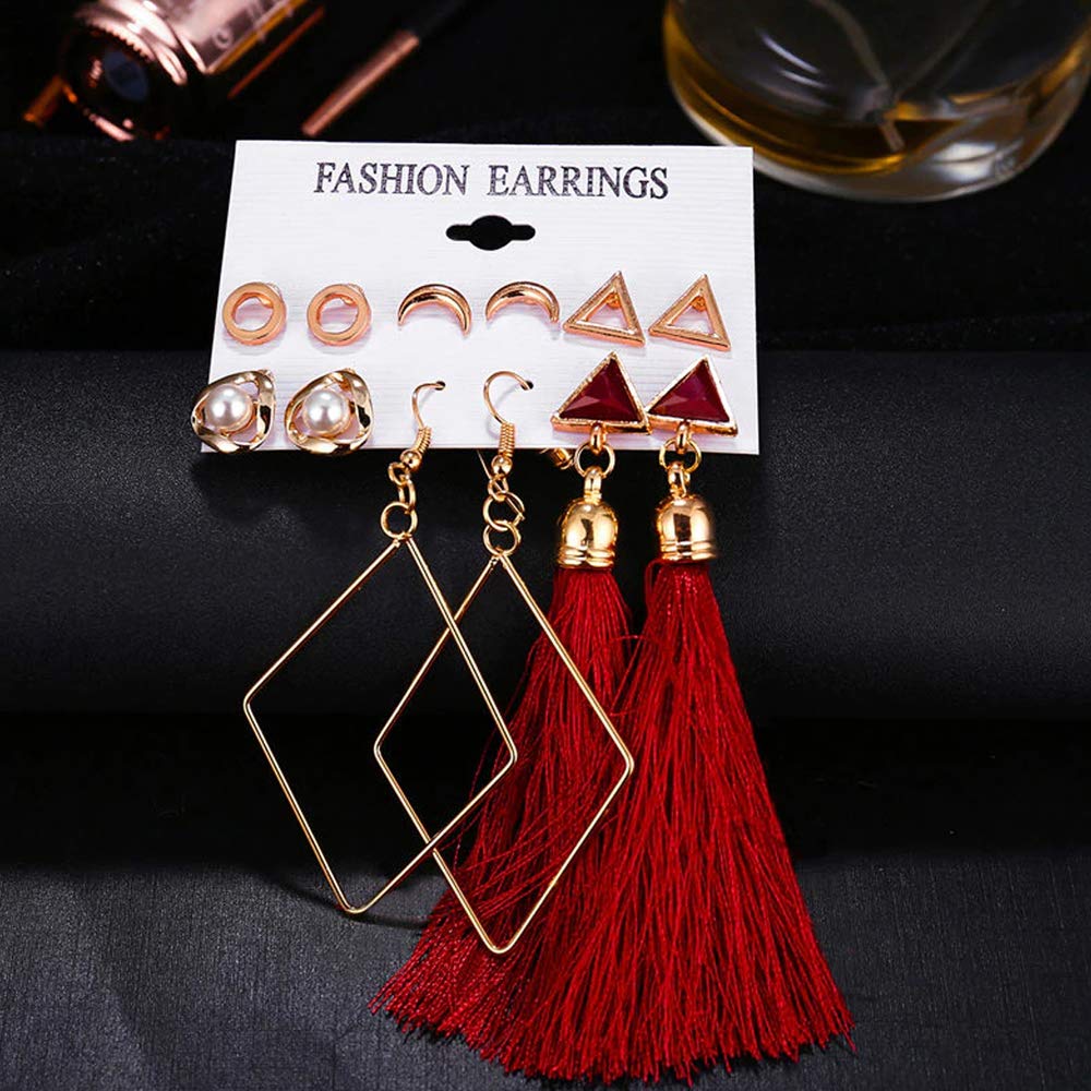Pearl Geometric 6 Pair Earrings Set