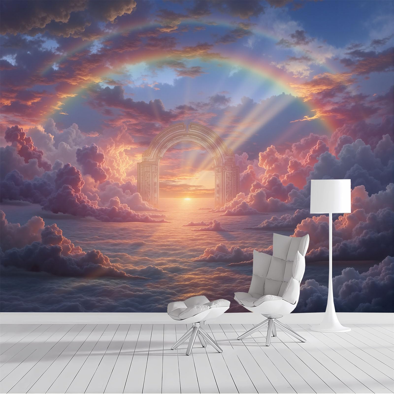 Papier peint panoramique en soie haut de gamme décor arc-en-ciel
