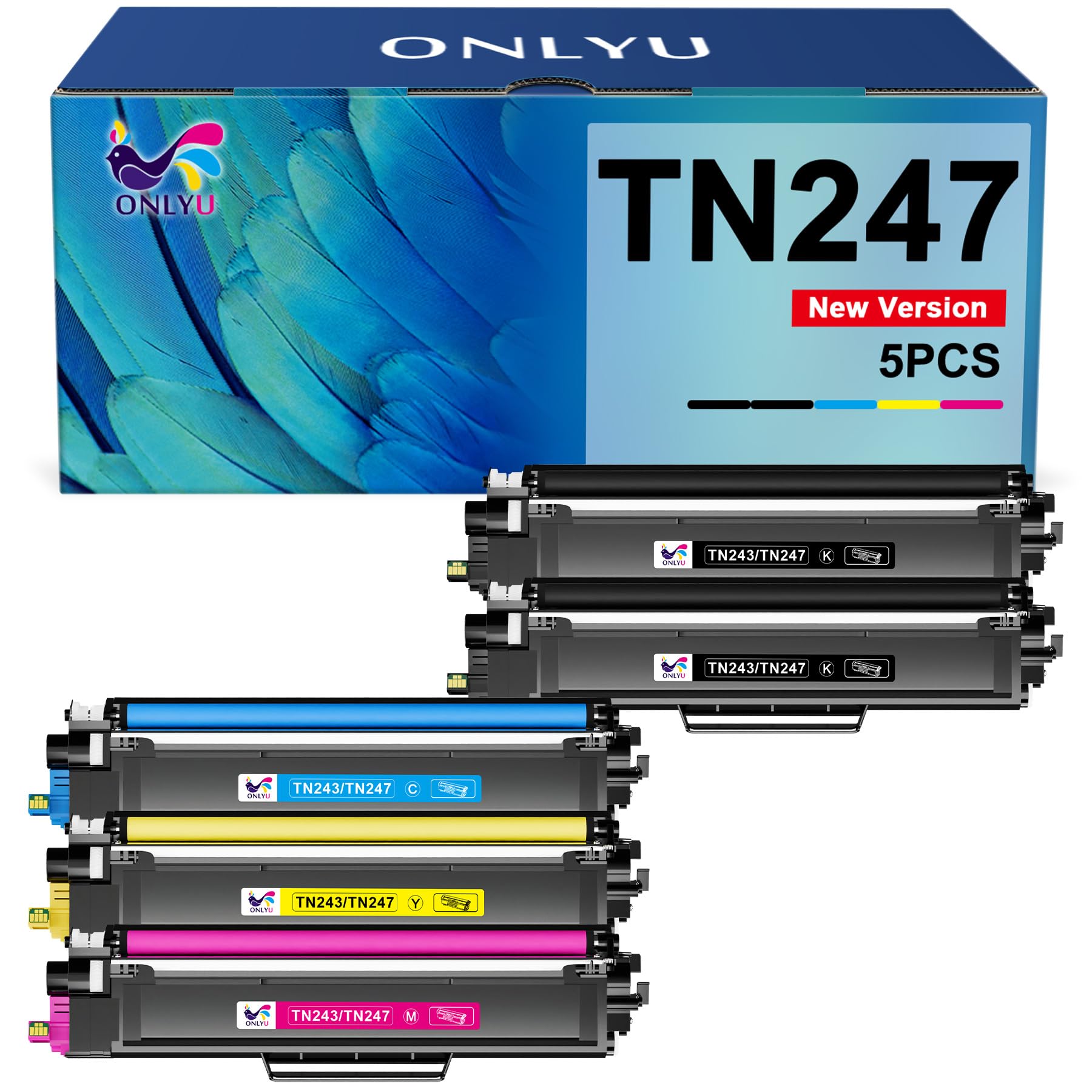 ONLYU TN247 TN243CMYK Compatibile per Toner Brother DCP-L3550CDW Brother TN-243CMYK Cartuccia Toner Brother MFC l3730CDN DCP L3550CDW MFC-L3770CW MFC-L3750CDW HL-L3230CDW HL-L3210CW (confezione da 5)