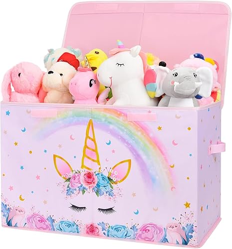 WERNNSAI Caja de juguetes de unicornio – Contenedor de almacenamiento plegable Oxford con asas de 25 x 13 x 16 pulgadas, cubo organizador de