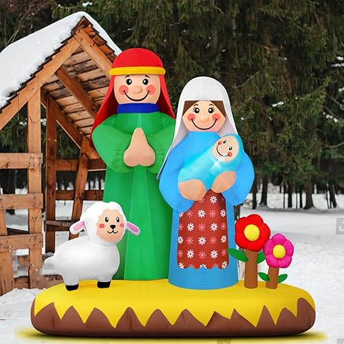 Decoraciones inflables de Navidad de 7 pies, decoración de belén inflable de calor para el bebé, Jesús en el pesebre, decoración de Navidad al aire