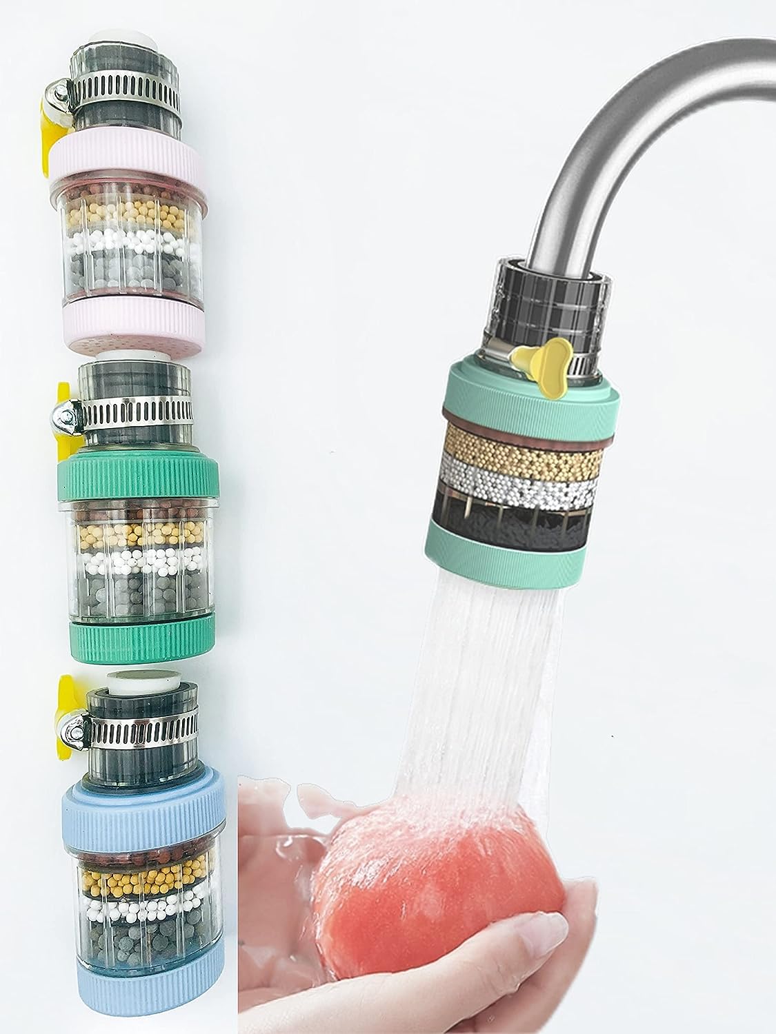 3-Piece Faucet Mount Filter - 6 Layer Kitchen Faucet Filter With Activated Carbon, Removes Chlorine, Fluoride, Heavy Metals & Hard Water