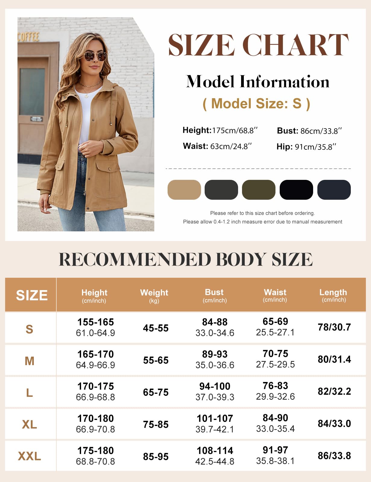 Tuopuda Chaqueta Militar Mujer Primavera Otoño Parka Entretiempo Cazadora Algodón Casual Sahariana Cintura Alta Cordón Zip Up Capucha Multibolsillos Aviador Abrigos Chaquetas Verano