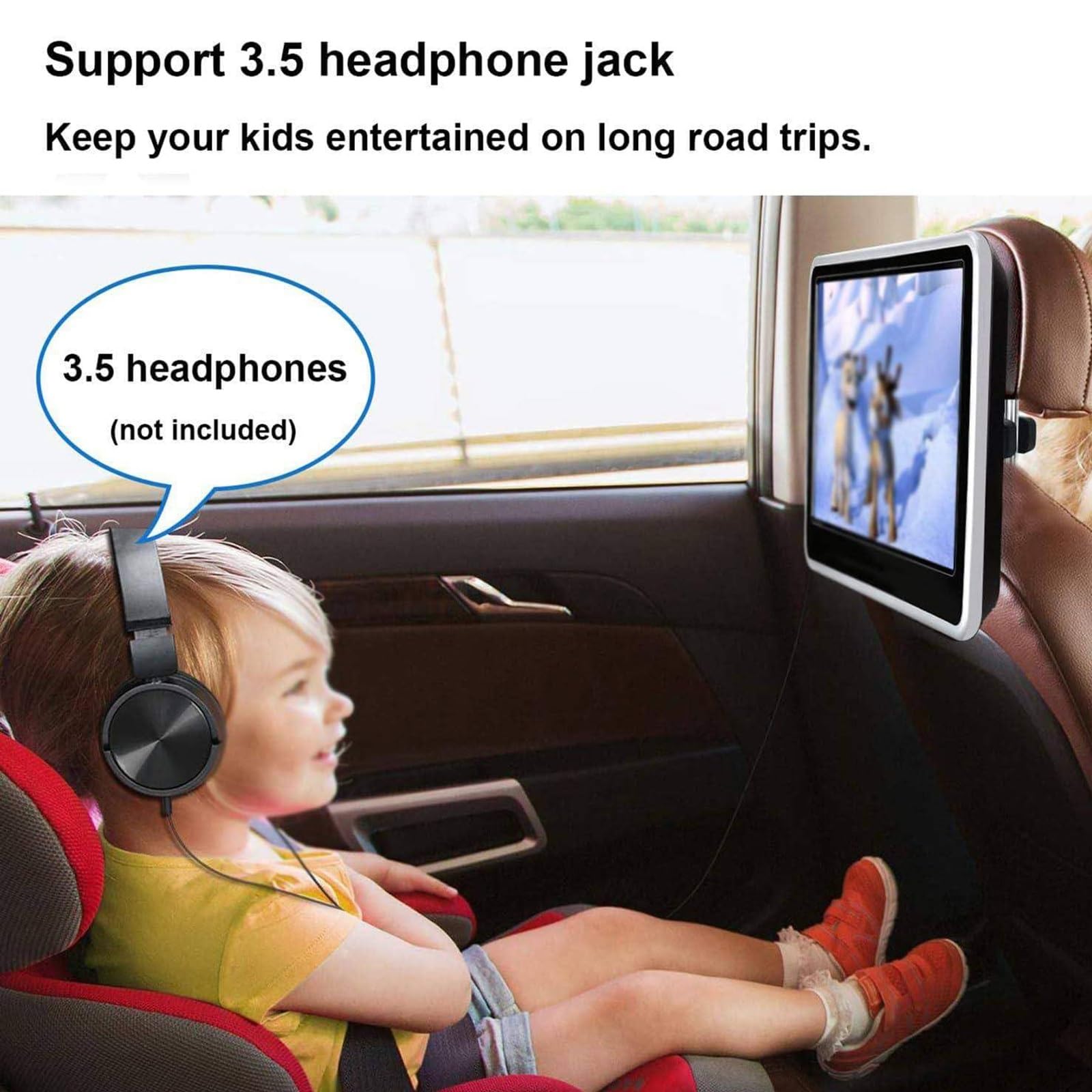 Moniteur D'appui-tête-8/10,1/11,6 Pouces | Écran de divertissement for siège arrière, lecteur MP5 de voiture, Compatible avec casque(8″)