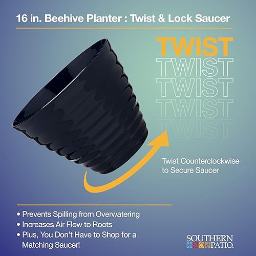 Miniatura 8 de Southern Patio HDR-064770 Beehive - Maceta de interior de 16 pulgadas con platillo adjunto, capacidad de 20.08 cuartos de galón, color azul marino
