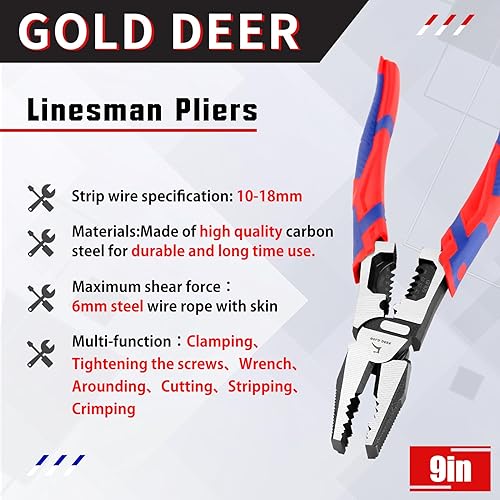 Miniatura 2 de Alicates de línea de 9 pulgadas Alicates de combinación Alicates Pelacables Multiuso Alambre de alto apalancamiento Cortador lateral industrial