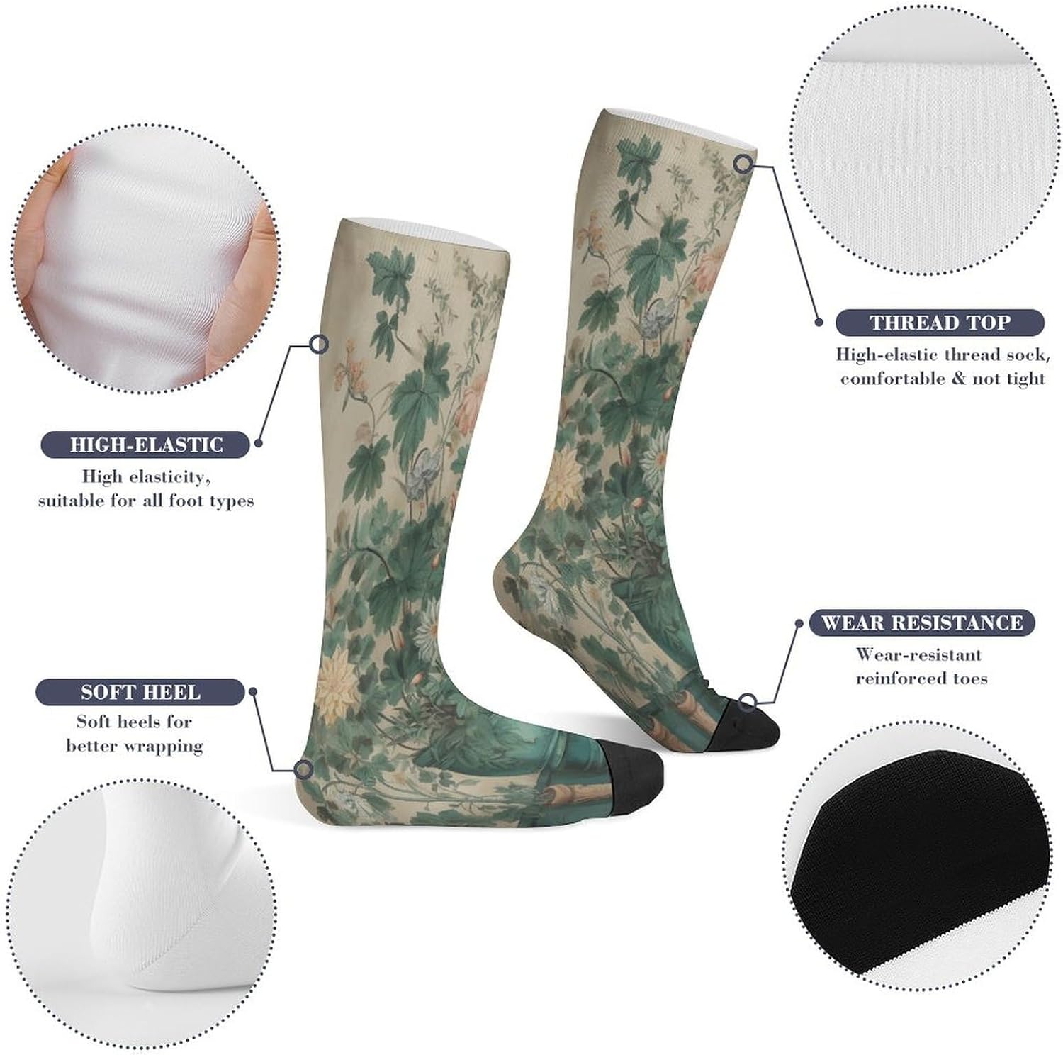 A Watercolor Flower Painting Crew Socks Calf Socks Athletic Crew Sock