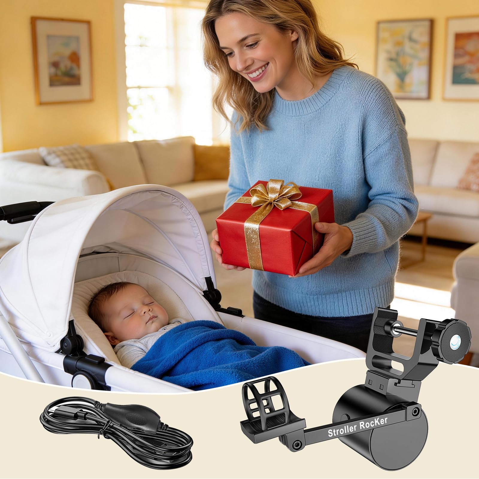 Baby Rocker, Balanceo Asistido del Cochecito, Ayuda Para Dormir Para Bebés, Balancearse suavemente, Diseño innovador, Intensidad-para Algunos Cochecitos
