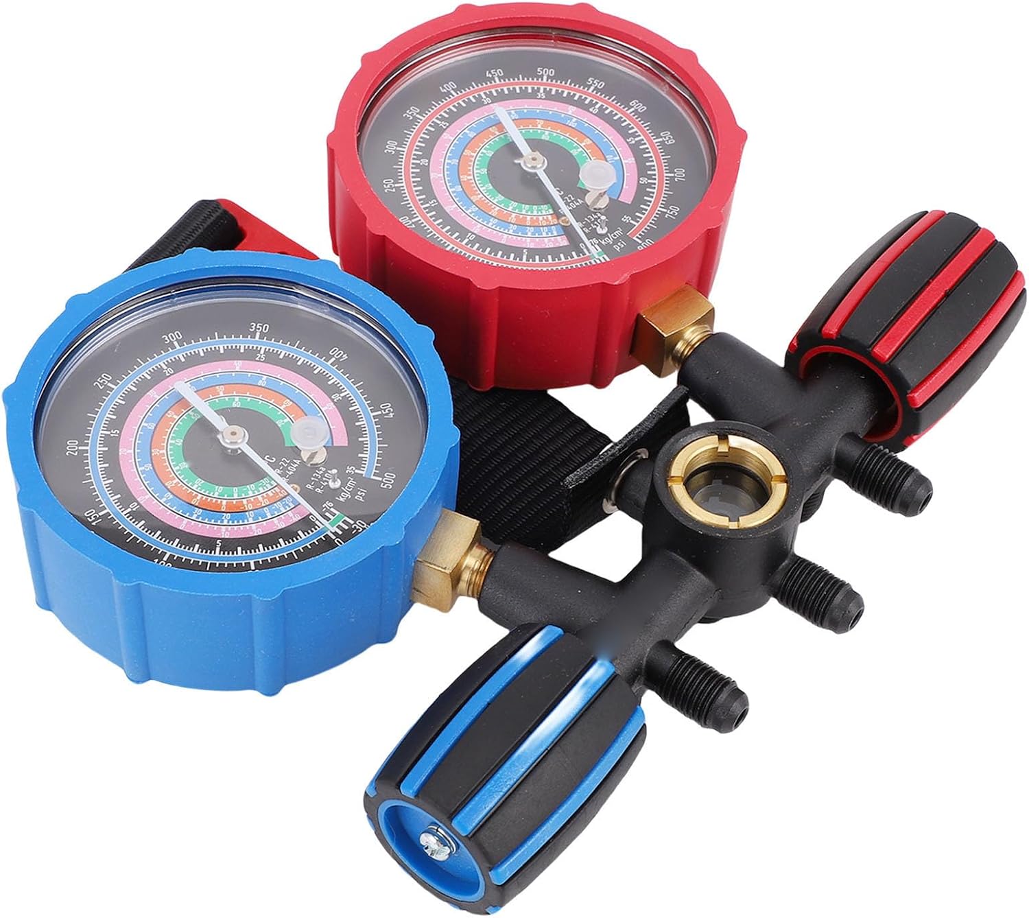 Air Conditioning Pressure Gauge, Manifold Pressure Gauge Set, high and Low Pressure gauges, Suitable for R134, R22, R410A, R404