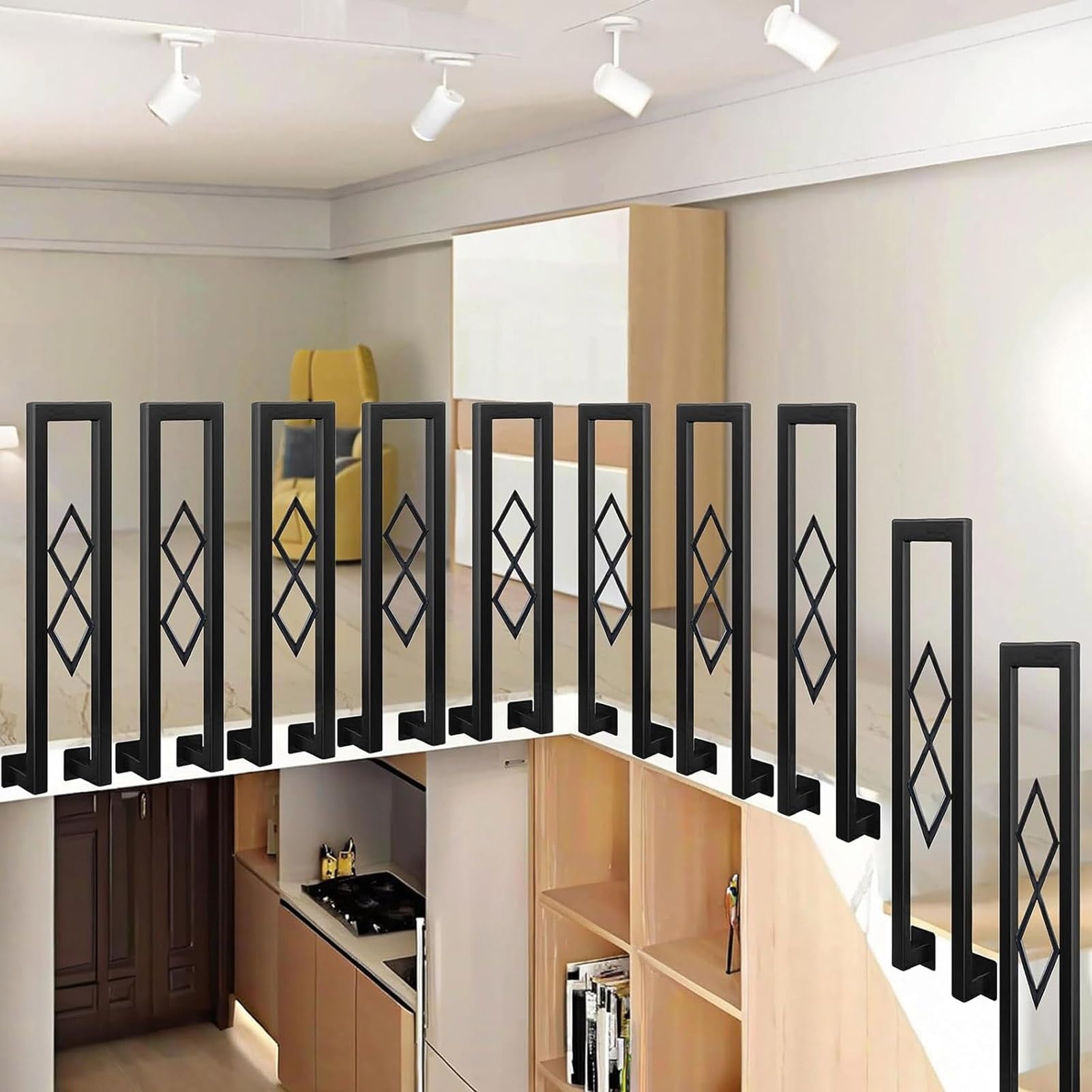 Gaommini Black White Hand Rail For Stairs Wrought Iron Porch Deck Railing Grab Handle Anti-Slip Stair Bannister Rail For Outdoor Garden Entry, U Shaped Stair Handrail(,85Cm/33In)