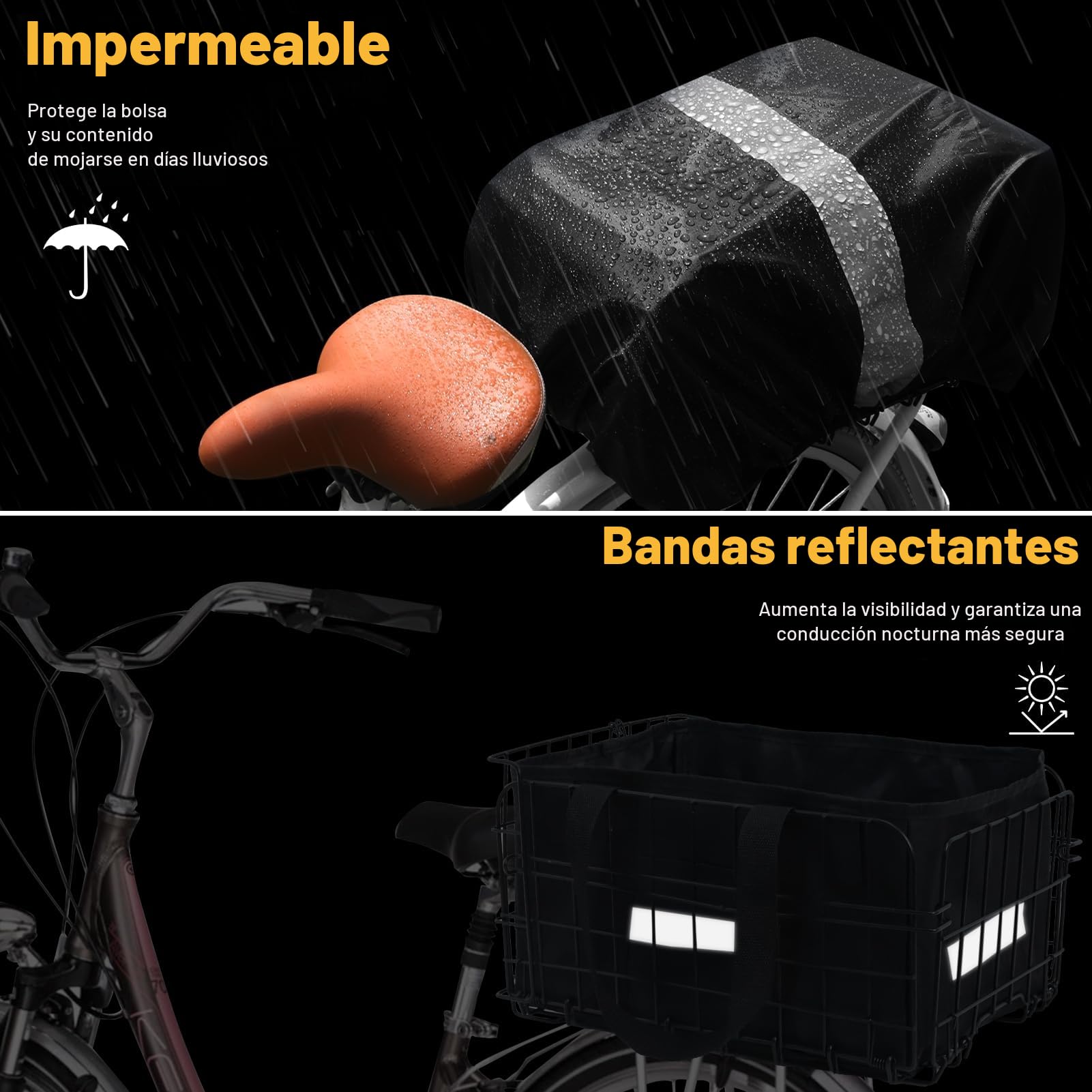 Wdmiya Cesta Trasera para Bicicleta, Cesta Plegable de Gran Capacidad con Red para Equipaje, Forro portátil y Funda Impermeable para IR al Trabajo