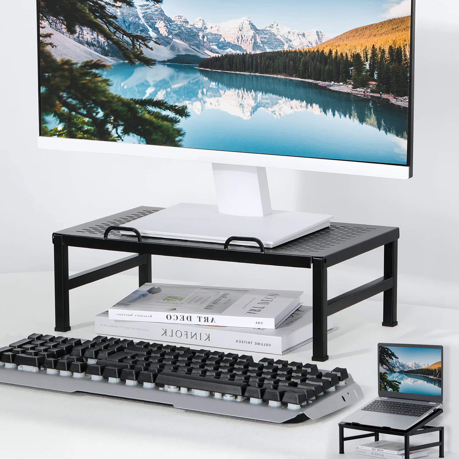 Buy Monitor Stand Riser, Adjustable Platform Tilt Laptop Riser Shelf