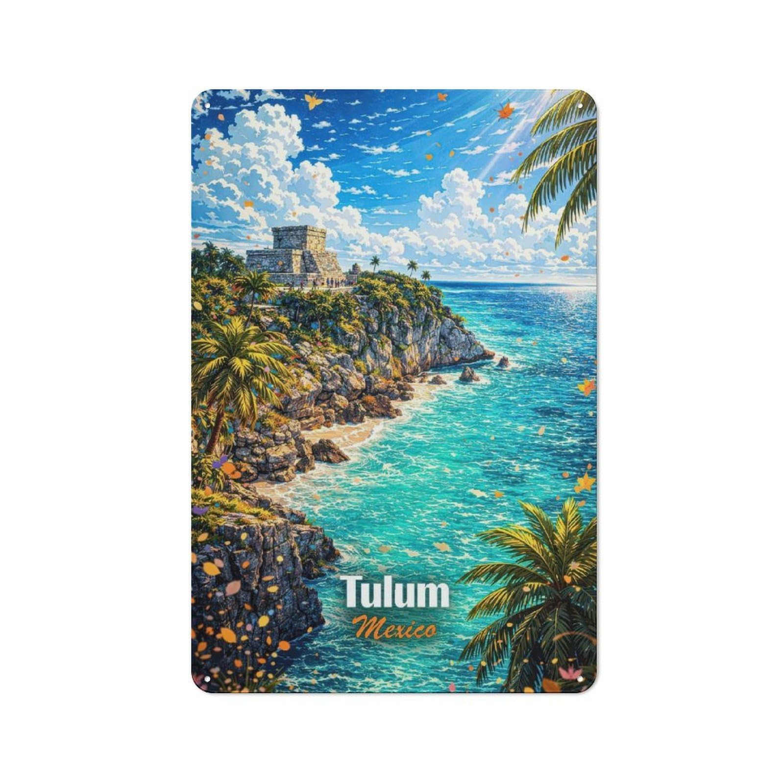 Junmoney Style-14 Tulum Mexico Coastal Ruins Vintage Metal Wall Sign 30X20cm For Kitchen Or Home Bar, For Garage, Workshop And Man Cave Decoration