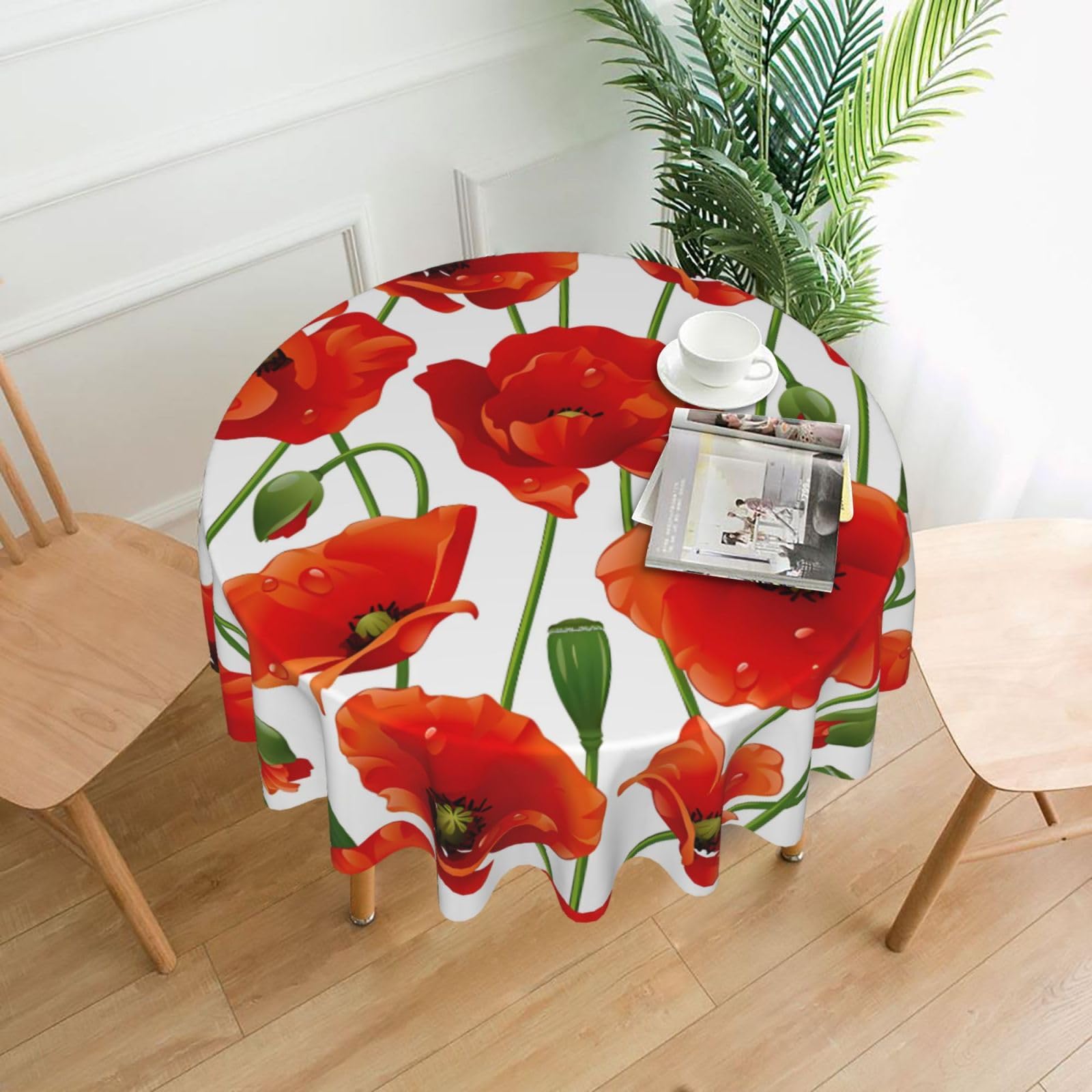 HJFCZH flower Prints Round Decorative Tablecloth 60in - High-Grade Polyester Throw for Dinners, Weddings & Everyday Use