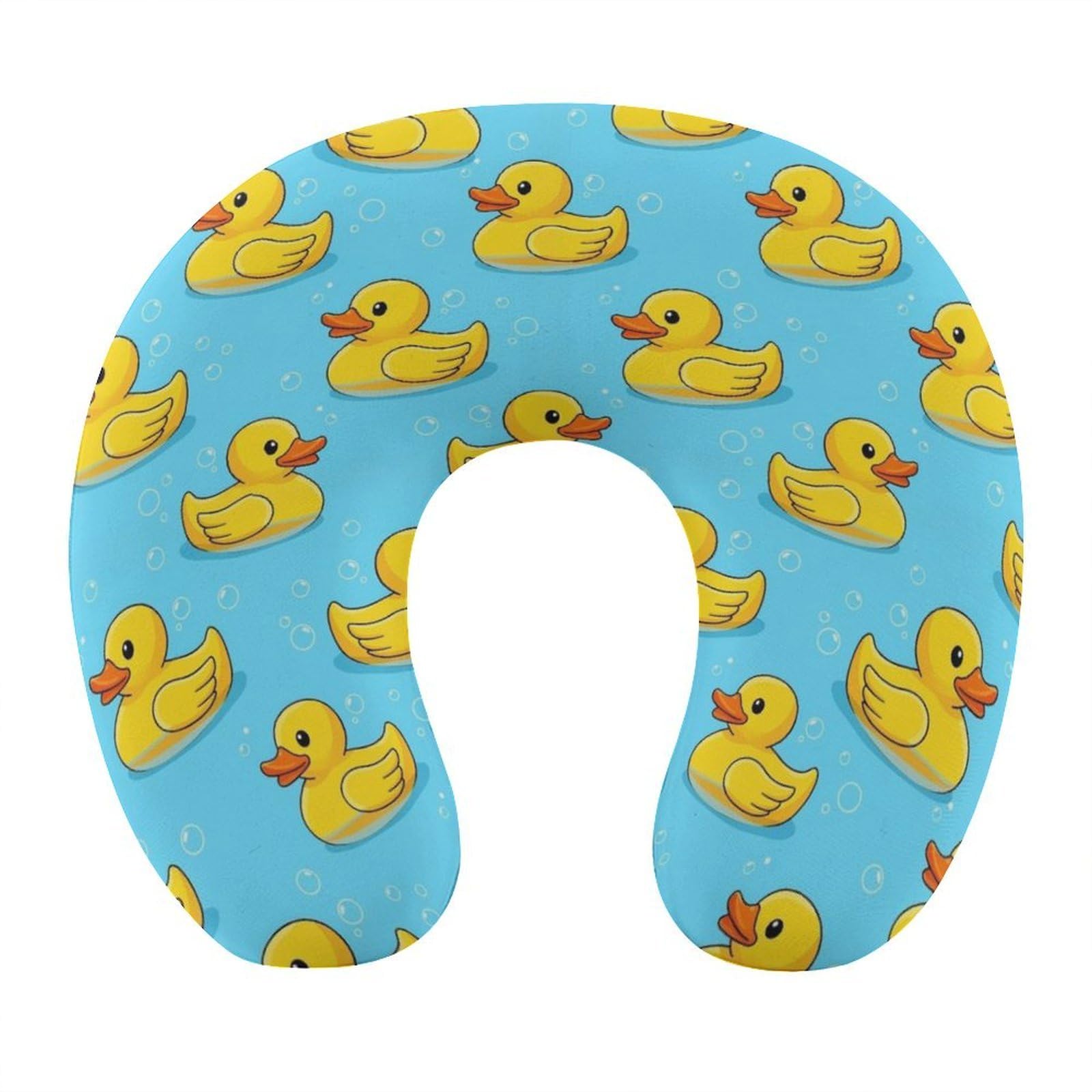 Cute Decorative Travel Neck Pillow Memory Foam Chin Cushion Rubber Duck, Washable Cover for Women Airplane Car Home Sleeping Rest
