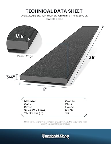 Miniatura 6 de Threshold.Shop Umbral de granito pulido negro absoluto para bordillos de ducha, transiciones de piso, jambas y chimeneas (6 x 48 pulgadas)