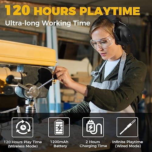 Miniatura 5 de Almohadillas de gel para los oídos Bluetooth 5.4, auriculares con cancelación de ruido de 30 dB, orejeras de seguridad recargables de 1200 mAh,