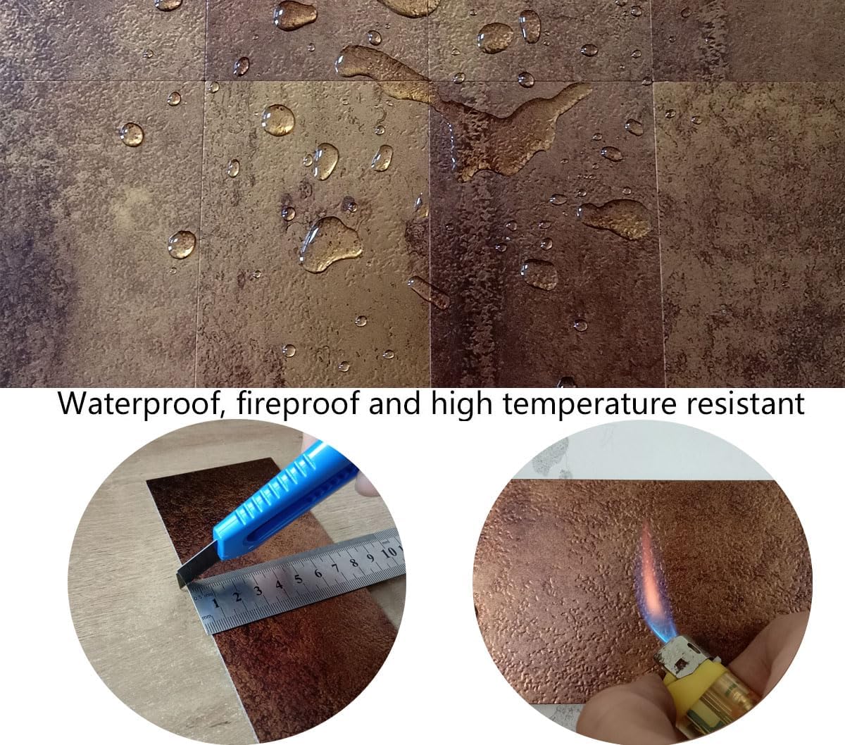 XUANINY 32-Piece Peel and Stick Metal Backsplash Tiles, Self Adhesive Aluminum Mosaic 3D Wall Sticker for Kitchen Subway(3"x6") (Rectangle) (Printed Coffee, 88)