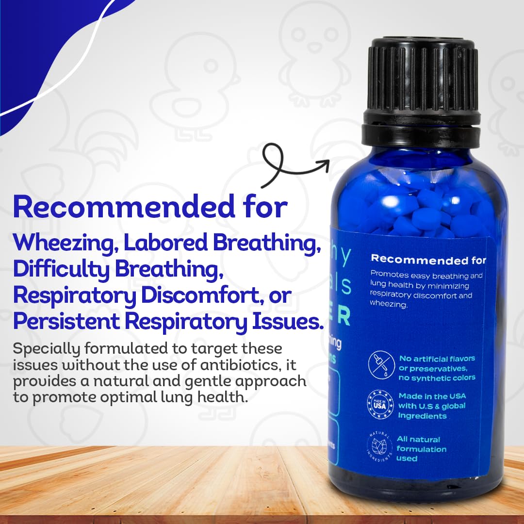 HealthyAnimals4Ever Suplemento respiratorio de pollo totalmente natural, ayuda respiratoria homeopática eficaz para pollos, 300 tabletas de apoyo respiratorio para pollos