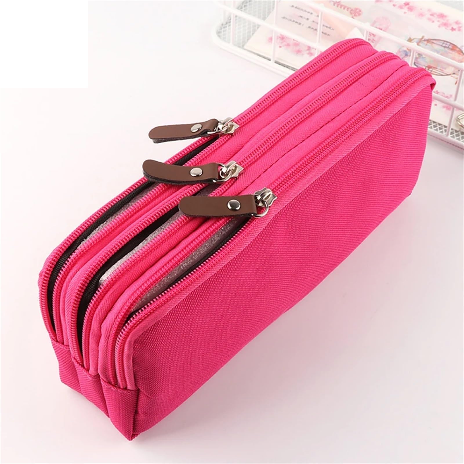 Estuche for lápices de color sólido de gran capacidad, bolsa de almacenamiento de papelería Simple, papelería for estudiantes, estuche for lápices for escuela y oficina, 2 uds. Para Estudiantes(Red)