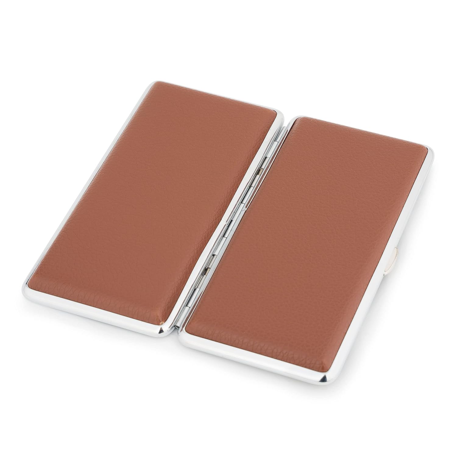 Cigarette Box for Women and Men Stylish Leather Surface Metal Cigarette Case Box Holder for 120's Cigarettes (Brown)