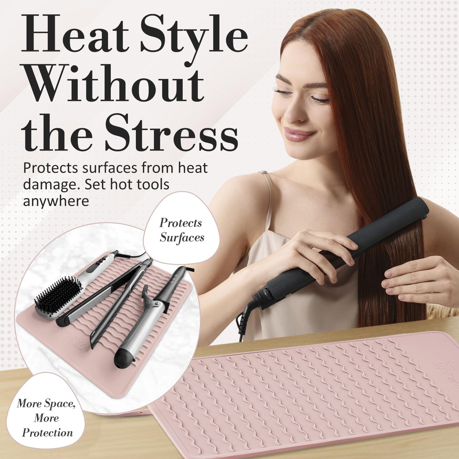 Milaya Beauty XL Hitzebeständige Matte für Haarwerkzeuge mit integriertem Gurt - Oversize Silikon Lockenstab Halter für Schminktisch, Salonstationen, Schminkzubehör für Frauen (35,6 x 27,9 cm