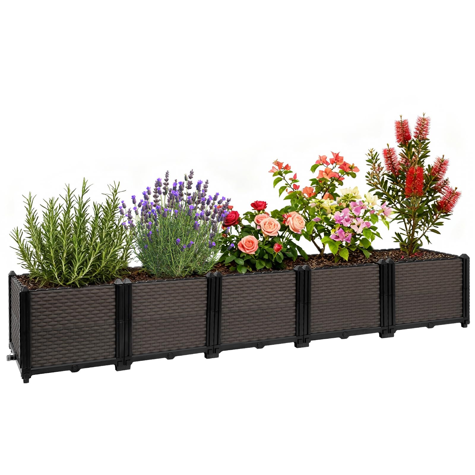 Large Raised Plant Box 200L x 40W x 36Hcm, Raised Beds for Gardening Self Watering, Rattan Garden Planters Outdoor with Drainage Holes, Rectangular Planting Container Perfect for Garden Patio Balcony