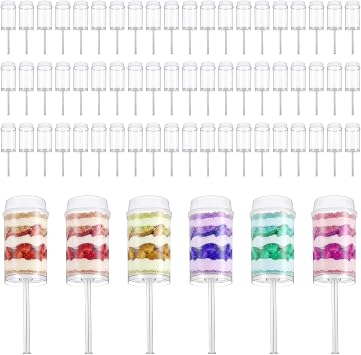 60 Pack Clear Cake Push Pop Containers with Lids, 6.5 Inch Reusable Plastic Push-Up Pop Shooter for DIY Desserts, Cupcakes, Ice Cream, and Party Favors