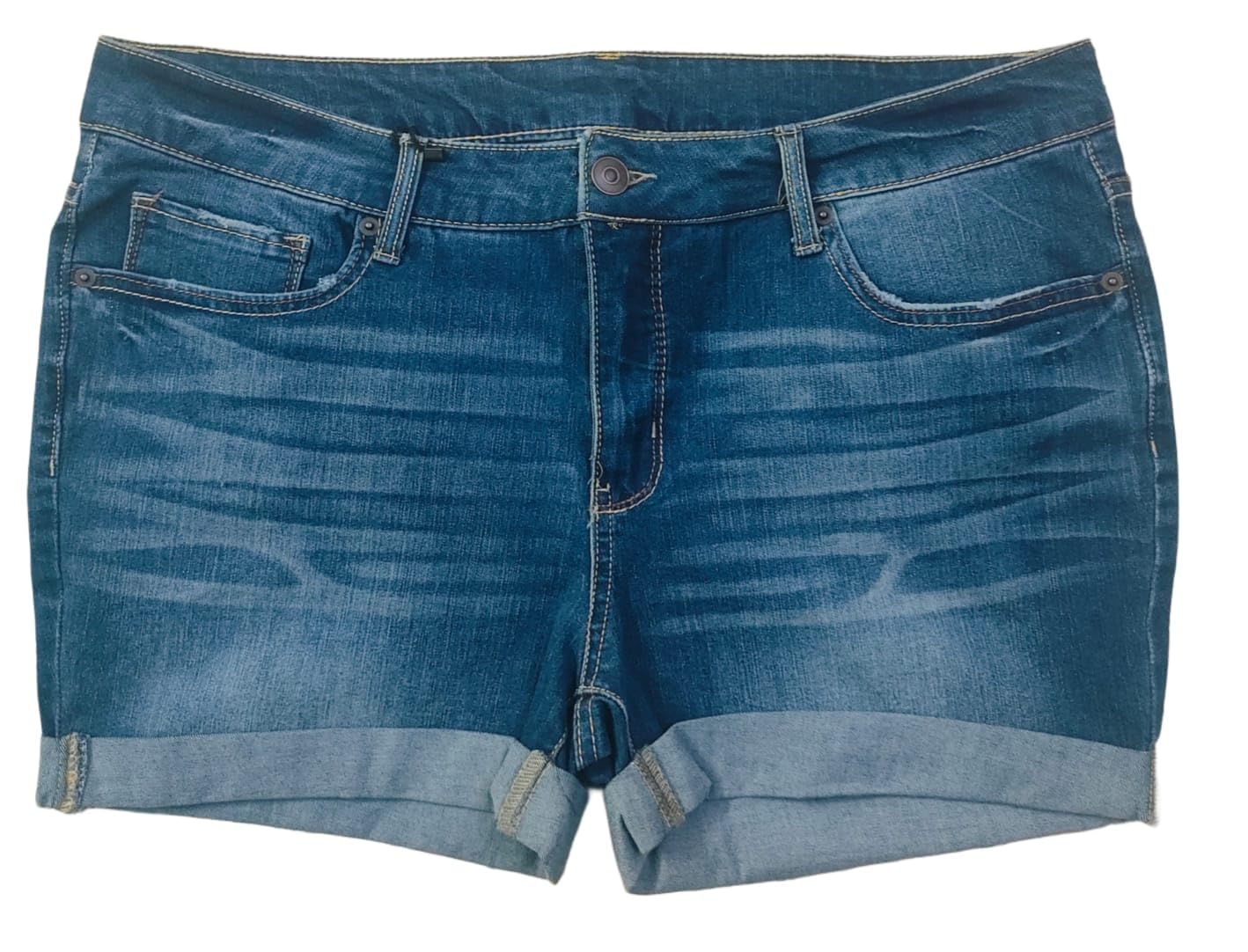 Plus Size Women Stretch Denim Slim Fit Shorts with Folded Bottom - Length 14 inch - MID Rise - Classic Blue Color - Waist Size (3XL) 38 to (5XL) 42 inch-image-1