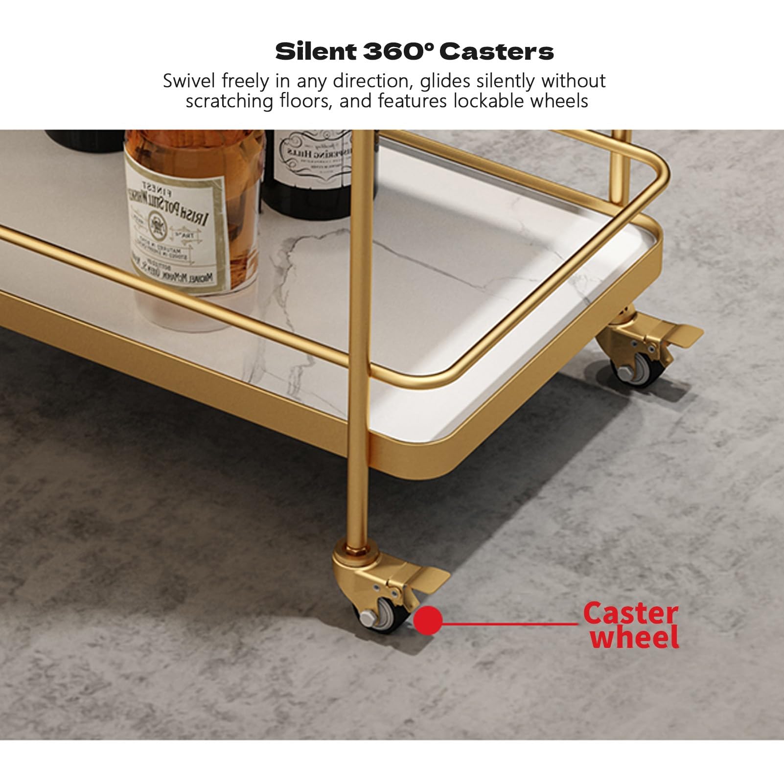 Carrito de servicio de bar para el hogar, carrito de cocina rodante de 3 niveles con ruedas y asa, elegante carrito de bebidas para uso en comedor y sala de estar, ideal para entretener a los