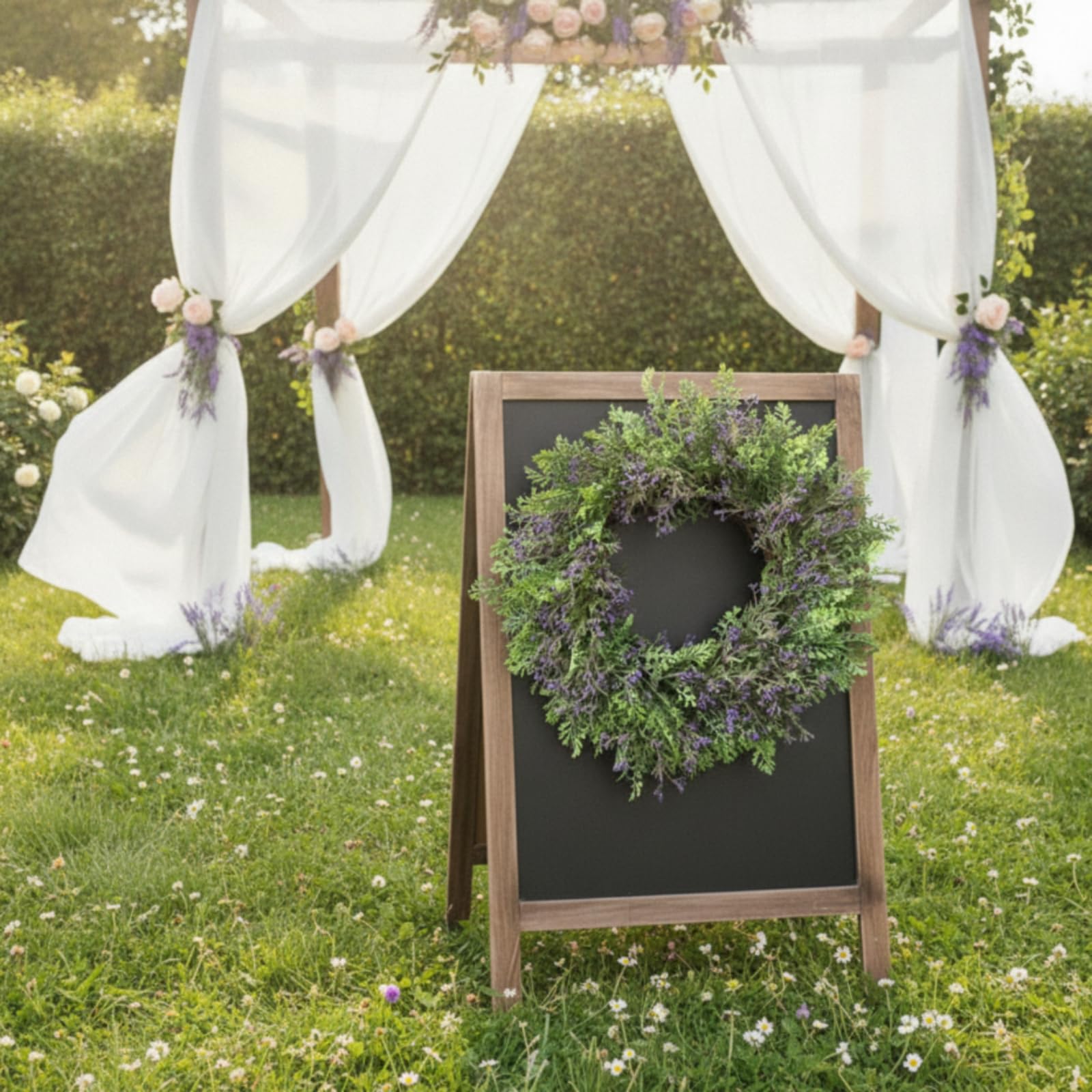Gralara Ghirlanda di Lavanda Artificiale Realistico Ghirlanda di Finta Lavanda Primaverile Corona Floreale per Focolare, 50CM