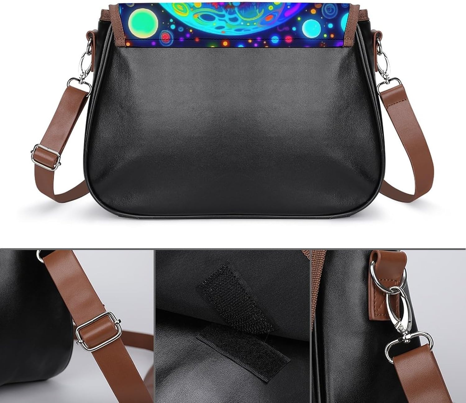 PU Leather Crossbody Satchel Bag Compatible with Psychedelic Tree Of Life Night Scene Oil Painting, Vintage Purses Handbags for Women Ladies