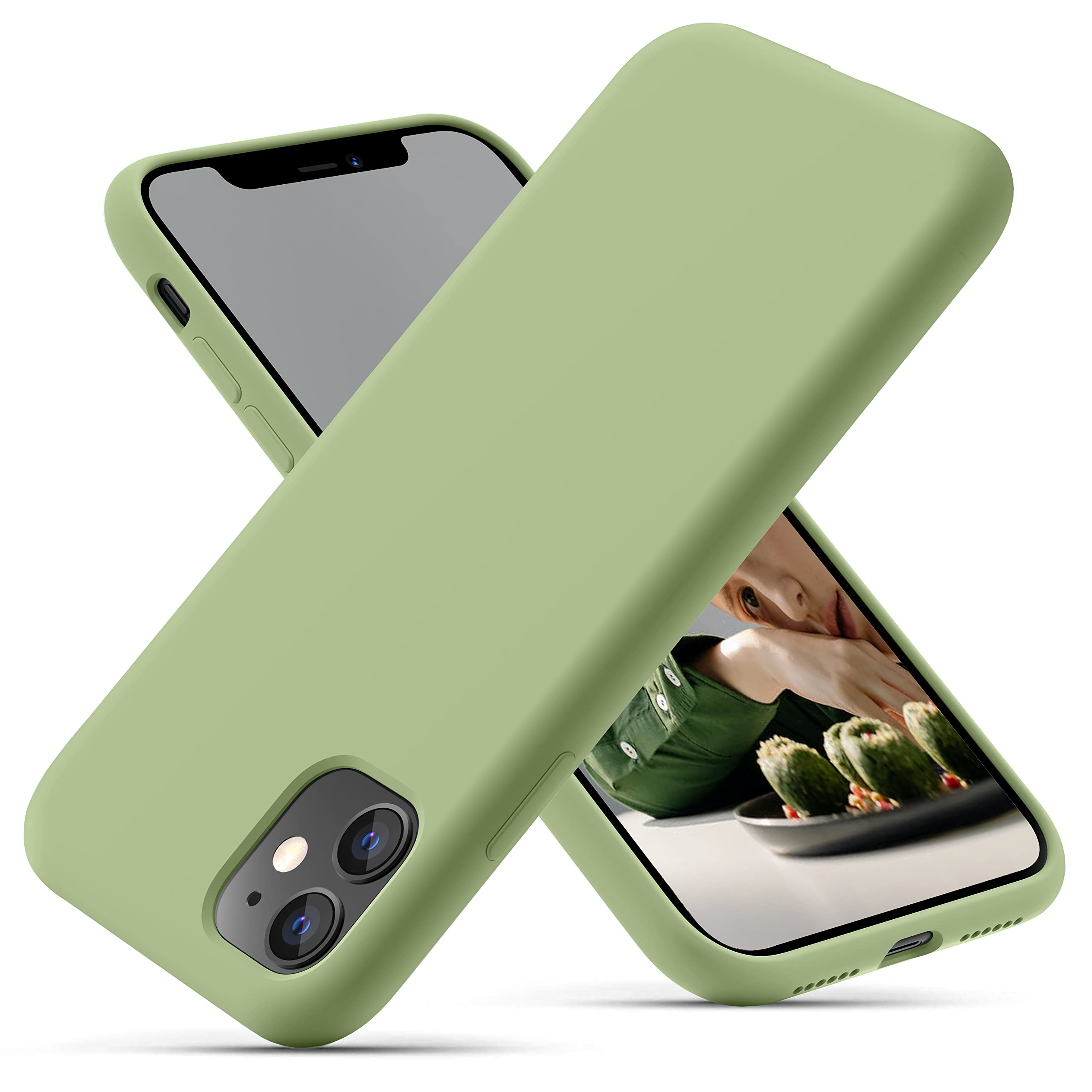 EYZUTAK - Custodia per iPhone 11, vintage, motivo floreale dipinto a olio, ondulata, in morbido TPU, sottile, in silicone, con antigraffio, resistente agli urti, colore: verde