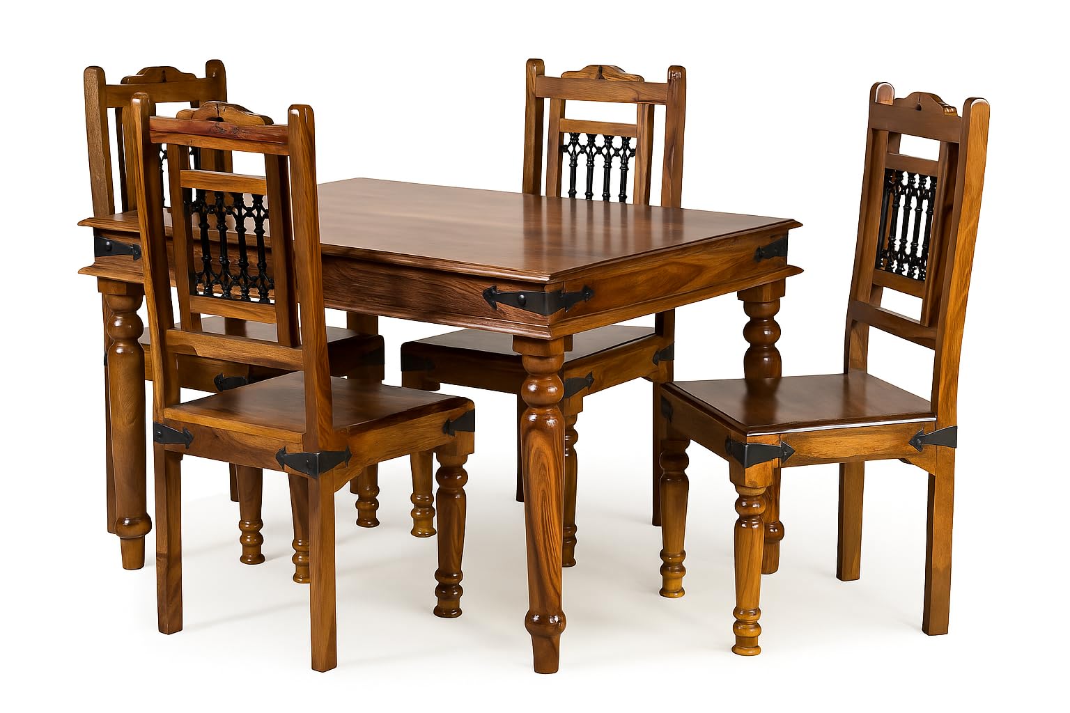 Shree Jeen Mata Enterprises™ Solid Sheesham Wood Four Seater Dining Set | Wooden One Dining Table with Four Chairs | Colour- Honey Teak Finish |-image-10