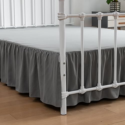 xuan dian Falda de cama con volantes de tamaño individual con esquinas divididas, falda de cama con volantes y plataforma de 14 pulgadas, color gris