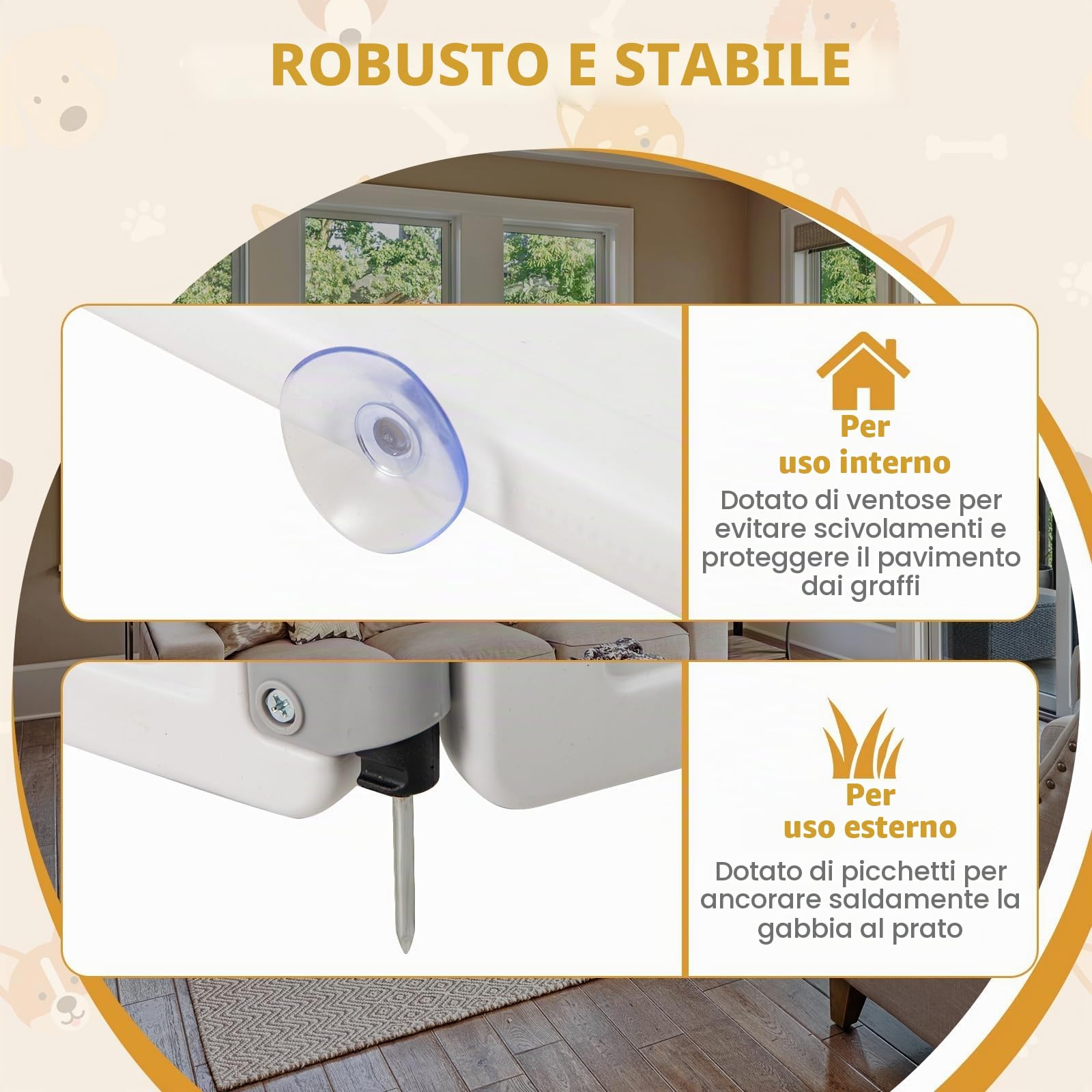 FANTASK Rastrelliera pieghevole per cani da esterno e interno, beccuccio per cani con porta a chiave e 6 pannelli, box per cuccioli in plastica, altezza 60 cm (bianco)