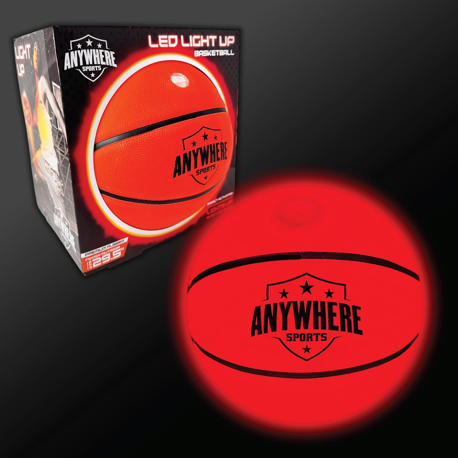 Anywhere Sports Pro Glow Light-Up Basketball – Regulation Size #7 LED Basketball with USB Rechargeable Light, Impact Activated Glow, Indoor Outdoor Rubber Ball + Hand Pump
