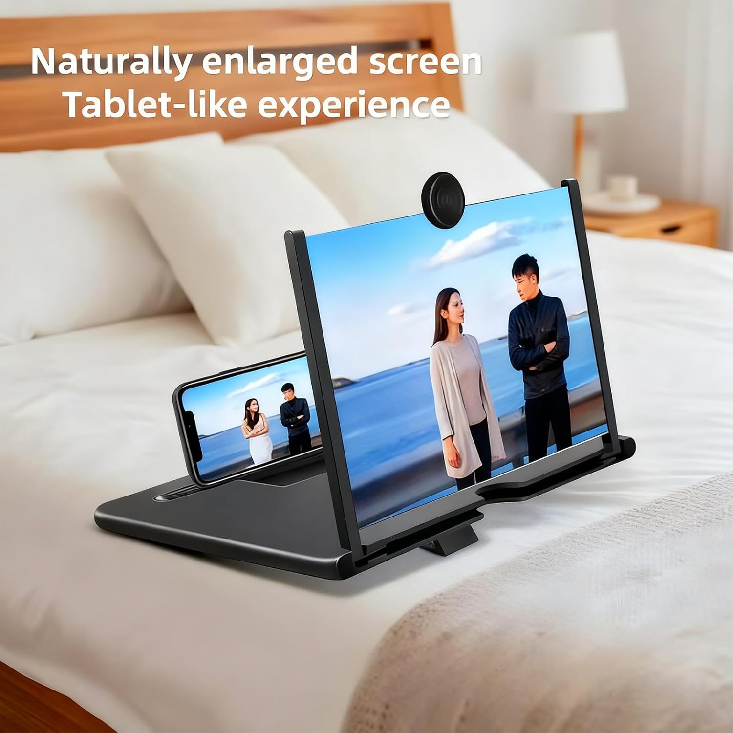 Mobile Phone Magnifier, Foldable Mobile Phone Magnifier Projector Screen, Ultra-HD Magnifying Screen for Easy TV Viewing Orientation for Landscapes, Supports All Smartphones (2PCS Black)