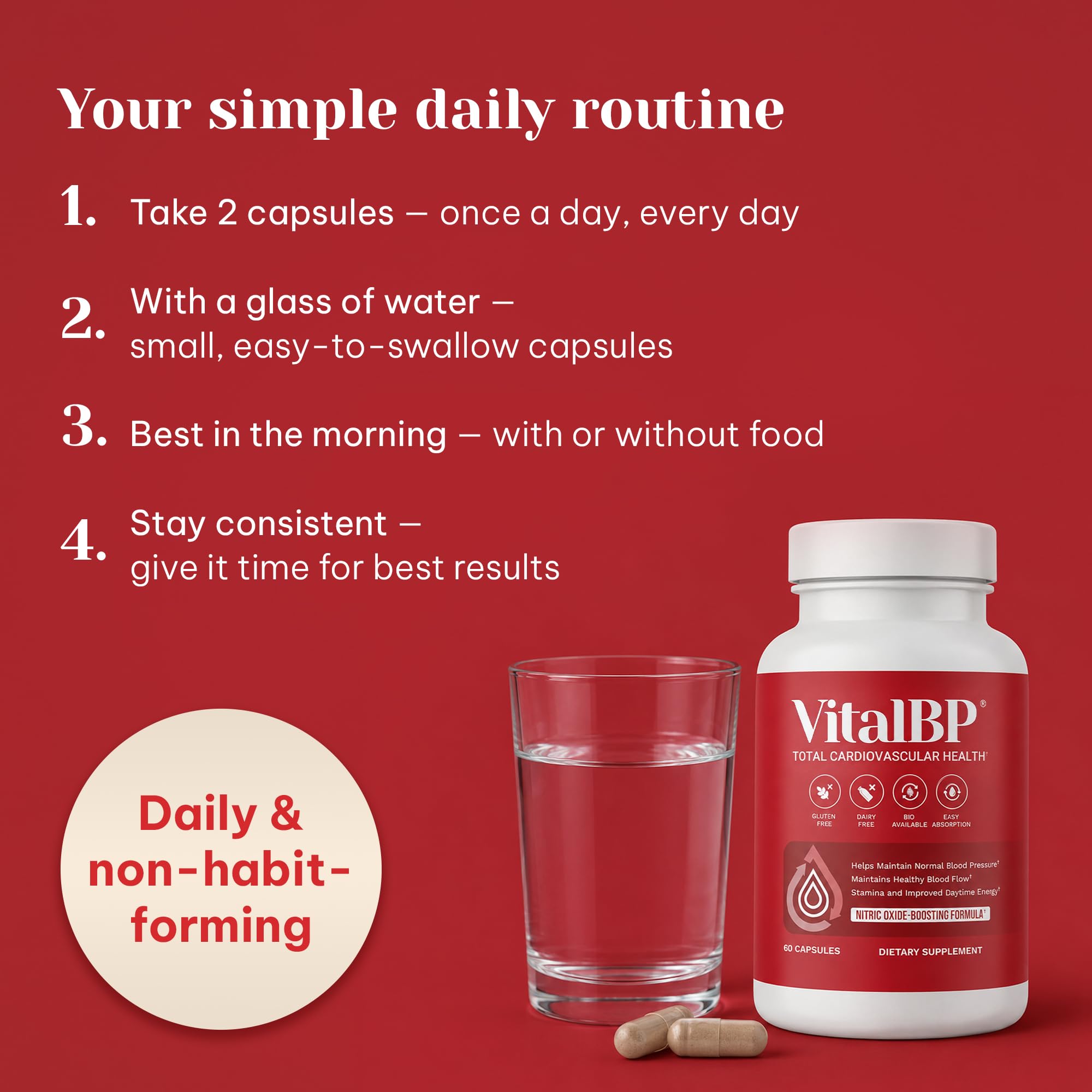 VitalBP Blood Pressure, Blood Flow & Artery Support, CoQ10, K2 & D3, 60Caps — Amazon image 3