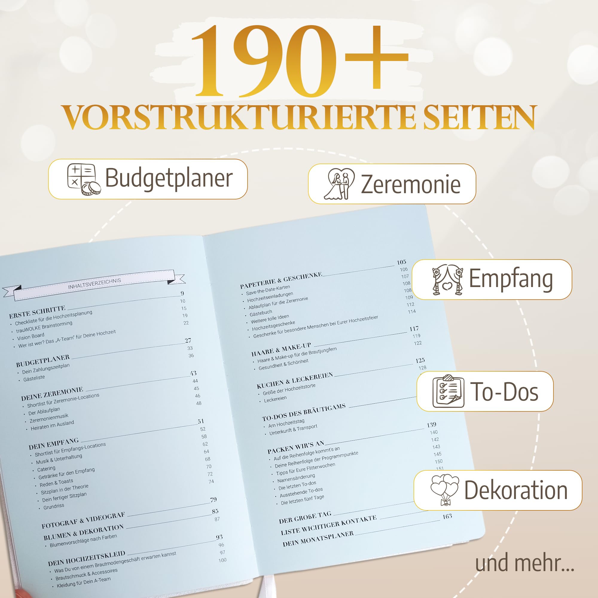 Mein kleines Hochzeitsbuch, Hochzeitsplaner Deutsch mit >190 Seiten, Wedding Planner, Hochzeitsplaner Buch, Verlobungsgeschenk für beide, Geschenk zur Verlobung und Hochzeit – Personalisiert