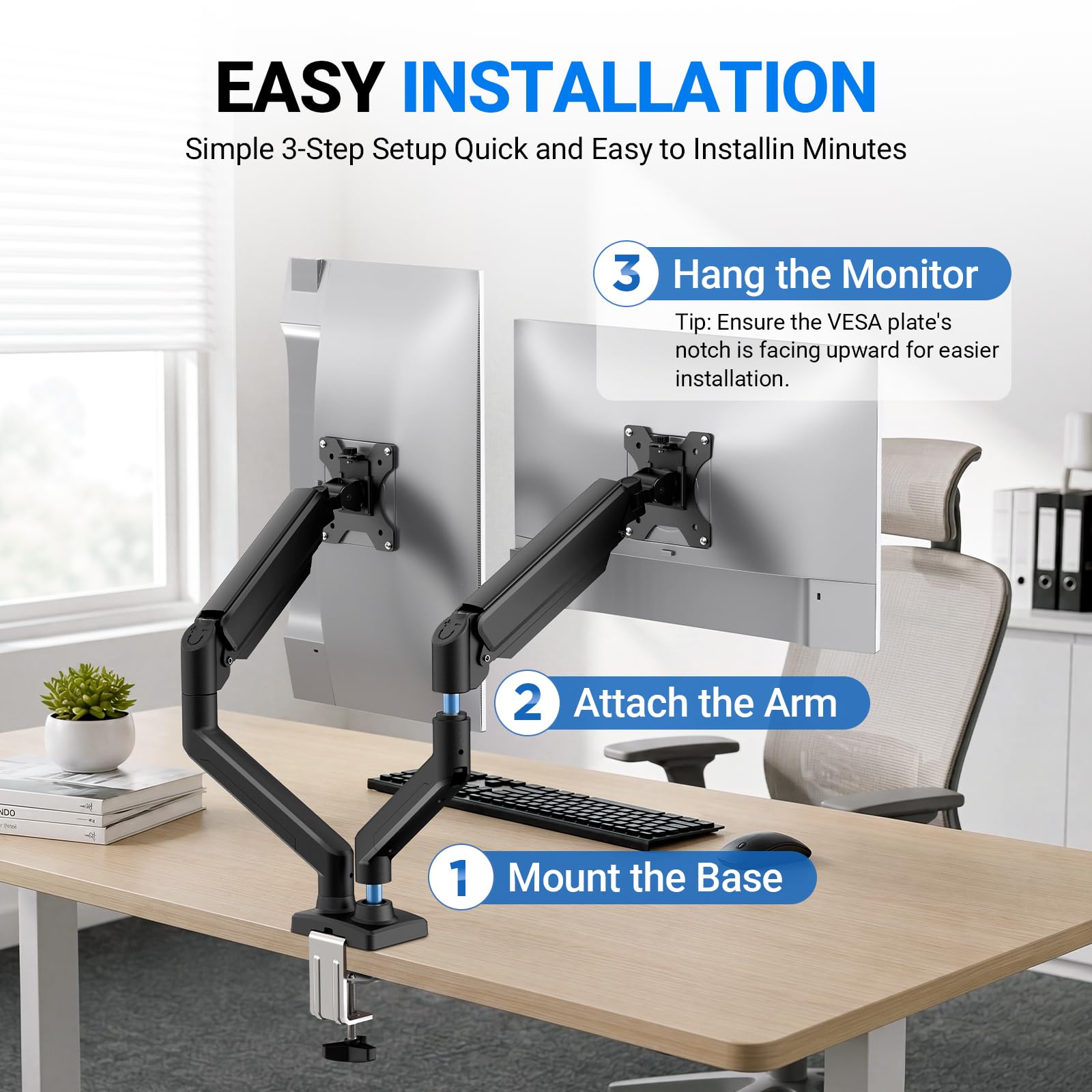 GRIFEMA GB2003-2 Bras Ecran PC VESA 75x75-100x100 mm, Rotation 360°, Réglable en Hauteur, 9 kg, Noir